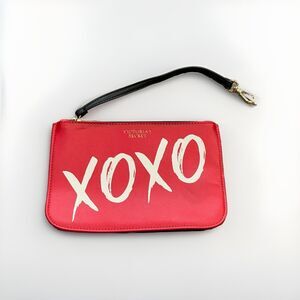Victoria's Secret Womens Red XOXO Pouch Small Beauty Wristlet Wallet 8” x 5.75”